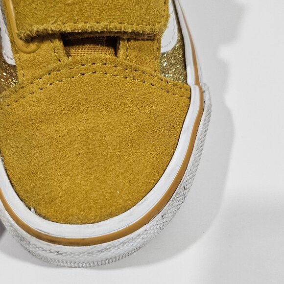 Vans Toddler Old Skool V Gold Glitter Toddler Girl Boy Size 11 Shoe low top - Picture 6 of 13